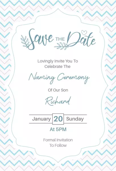 Charming Blue Naming Ceremony Save The Date Invitation Template