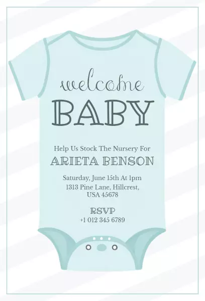 Charming Blue One-Piece Baby Shower Celebration Invitation Template