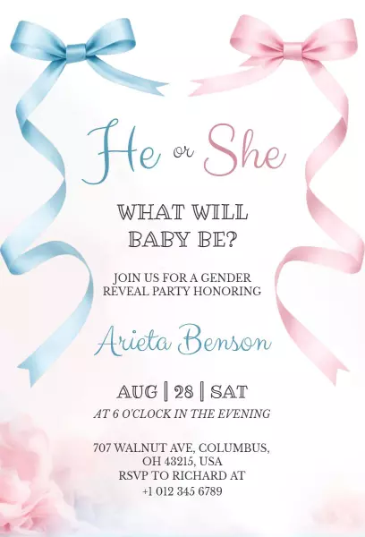 Charming Blue Pink Gender Reveal Celebration Invitation Template