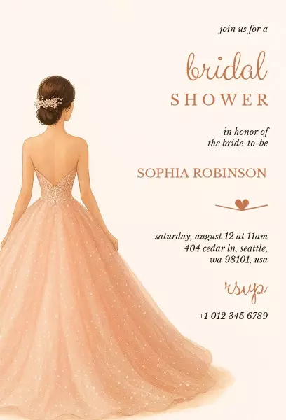 Charming Blush Wedding Dress Bridal Shower Invitation Template