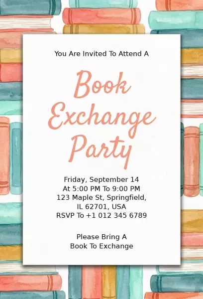 Charming Book Exchange Themed Social Gathering Party Invitation Template