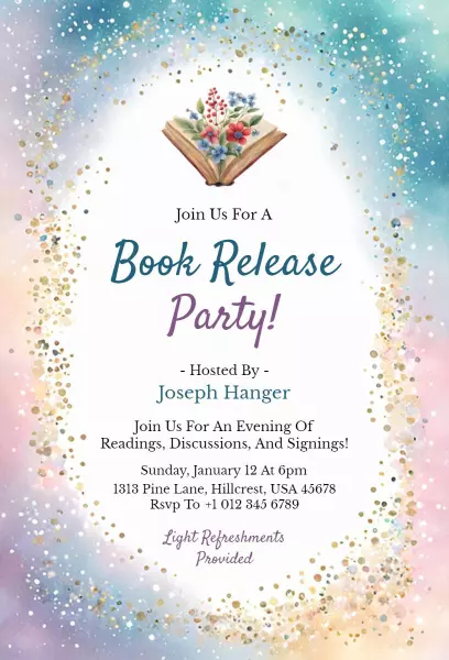 Charming Book Release Celebration Colorful Party Invitation Template