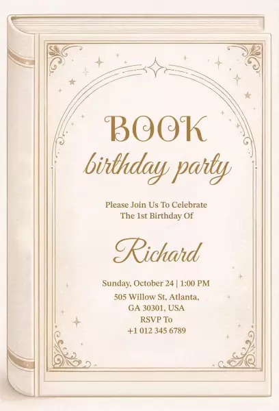 Charming Book-Themed 1st Birthday Celebration Invitation Template
