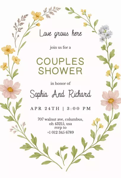 Charming Botanical Couples Shower Celebration Invitation Template