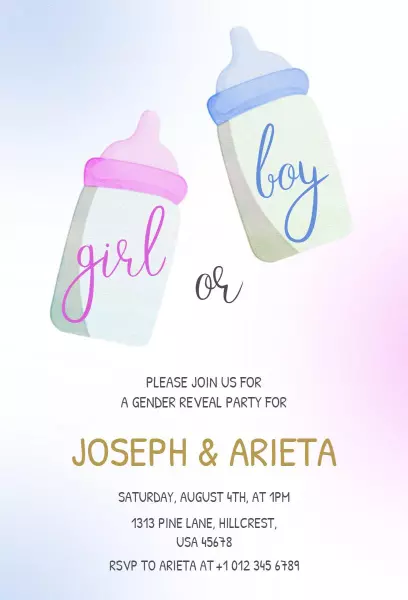 Charming Bottles Gender Reveal Party Celebration Invitation Template