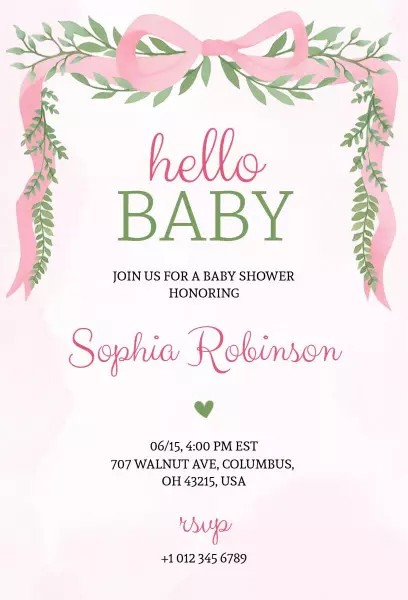 Charming Bows Ribbons Floral Baby Shower Invitation Template