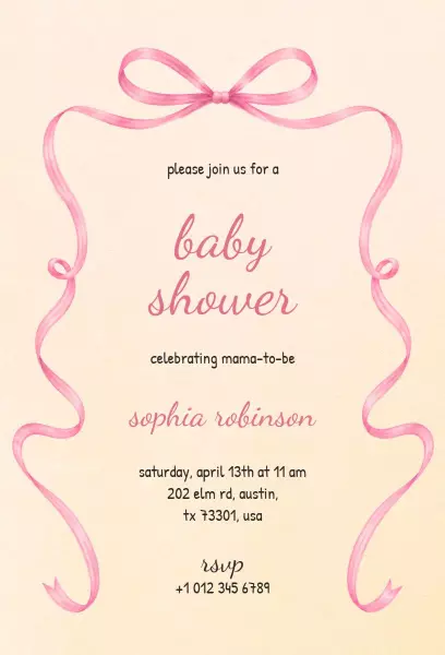 Charming Bows Ribbons Themed Baby Shower Invitation Template