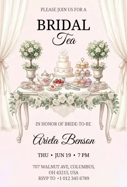 Charming Bridal Tea Celebration Elegant Invitation Template