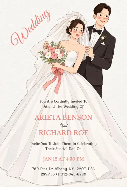 Charming Bride and Groom Anime Wedding Invitation Template