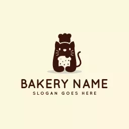 Charming Brown Cat Design Representing Cozy Bakery Logo Template