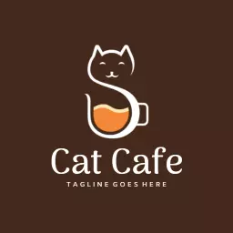 Charming Brown Cat Embracing a Cup of Coffee Logo Template