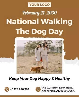 Charming Brown National Walking the Dog Day Poster Template