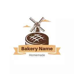 Charming Brown Pie with Windmill for Your Bakery Logo Template