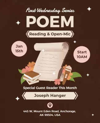 Charming Brown Poetry Reading and Open-Mic Event Poster Template