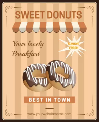Charming Brown Sweet Donuts Breakfast Poster Template