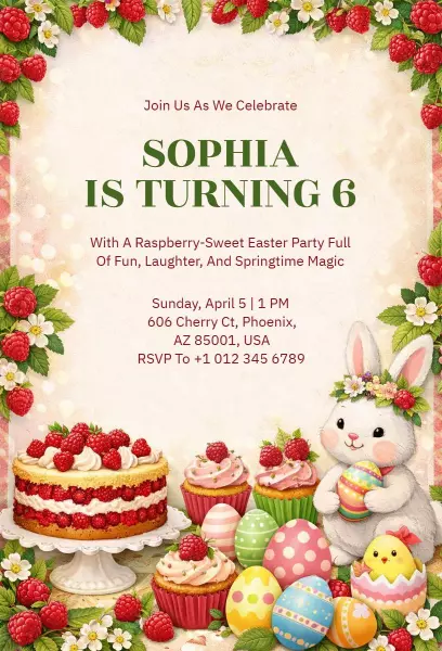 Charming Bunny Easter Inspired Birthday Celebration Invitation Template