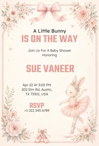 Charming Bunny Theme Baby Shower Celebration Invitation Template