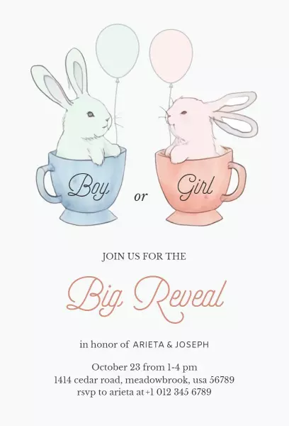 Charming Bunny Theme Gender Reveal Celebration Invitation Template