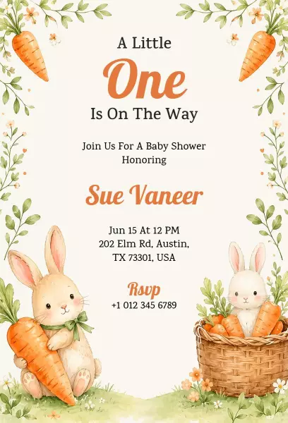 Charming Bunny Themed Baby Shower Celebration Invitation Template