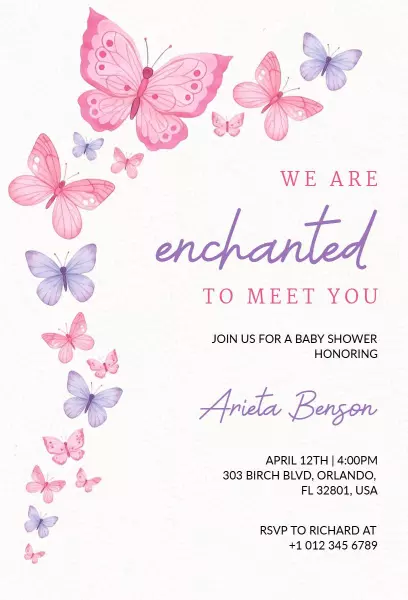 Charming Butterfly Baby Shower Celebration Invitation Template