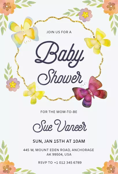 Charming Butterfly Themed Baby Shower Celebration Invitation Template
