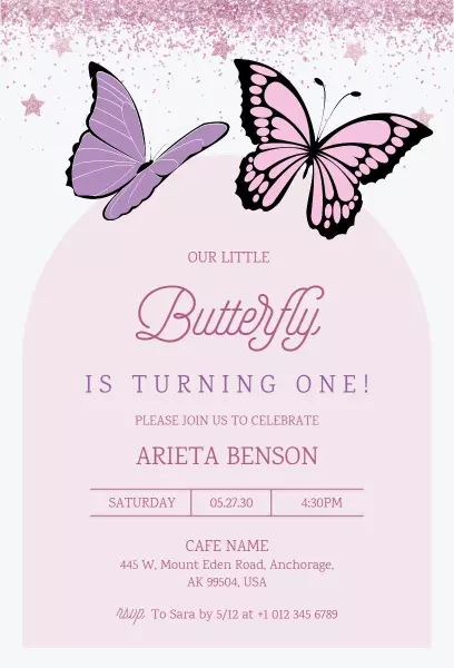 Charming Butterfly Themed Kids Birthday Celebration Invitation Template