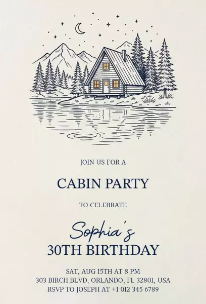 Charming Cabin Retreat 30th Birthday Celebration Invitation Template