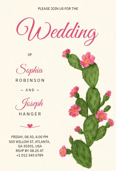 Charming Cactus Floral Western Wedding Invitation Template