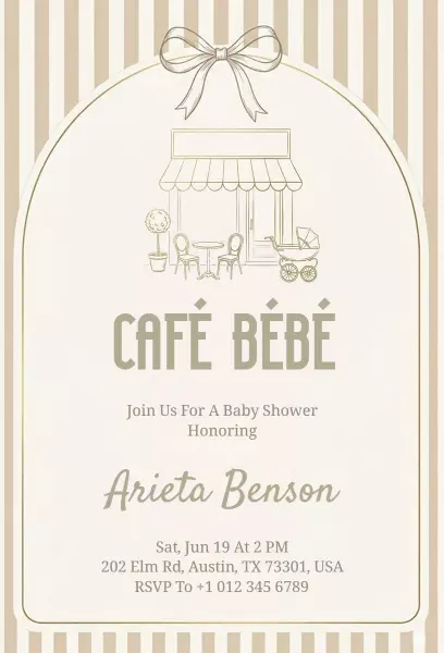 Charming Café Bébé Themed Baby Shower Invitation Template