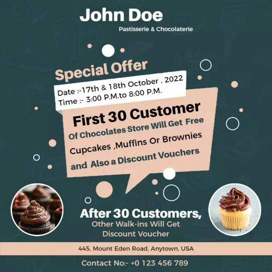 Charming Cake Shop Special Offer for Free Treats Ad Template