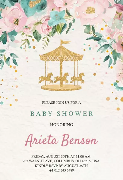 Charming Carousel Baby Shower Celebration Invitation Template