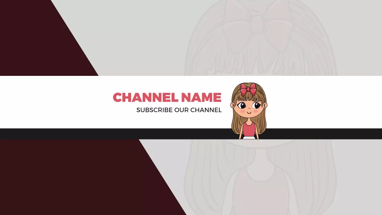 Charming Cartoon Character with Cute Hair Bow YouTube Banner Template