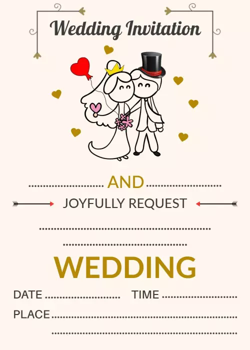 Charming Cartoon Couple Wedding Celebration Invitation Template