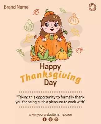 Charming Cartoon Pumpkin Thanksgiving Greeting Poster Template