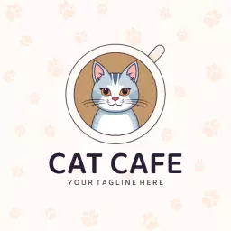 Charming Cat Inside a Coffee Cup Perfect for Cat Cafe Logo Template