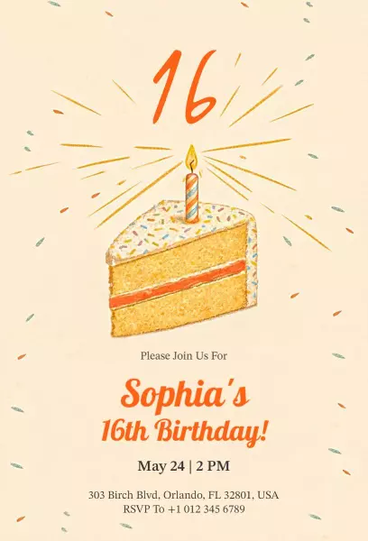 Charming Celebration Sweet 16 Birthday Bash Invitation Template