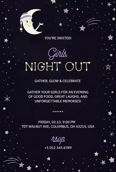Charming Celestial Girls Night Out Celebration Invitation Template