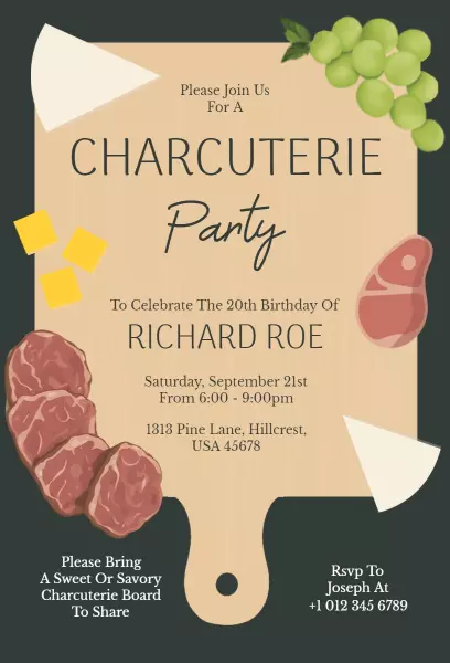 Charming Charcuterie 20th Birthday Party Invitation Template