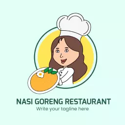 Charming Chef Holding Delicious Nasi Goreng Dish Logo Template
