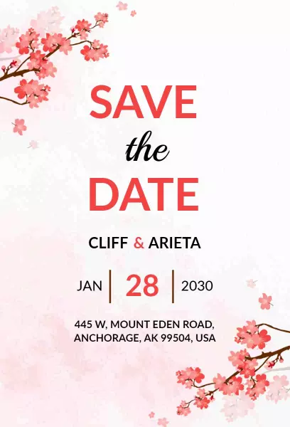 Charming Cherry Blossom Floral Save The Date Invitation Template