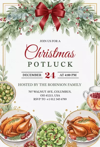 Charming Christmas Potluck Dinner Gathering Invitation Template