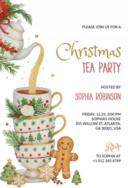 Charming Christmas Tea Party Celebration Invitation Template