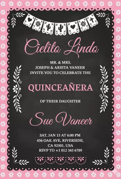 Charming Cielo Lindo Quinceanera Celebration Invitation Template
