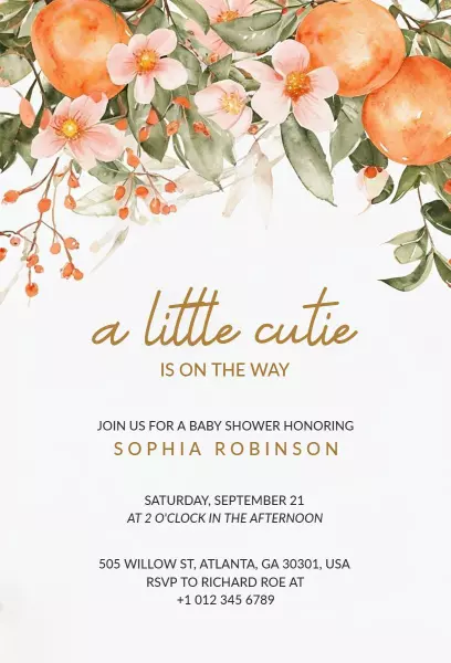 Charming Citrus Floral Baby Shower Celebration Invitation Template