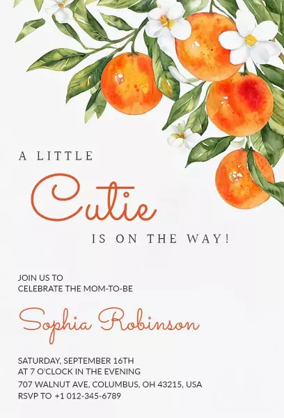 Charming Citrus Fruit Theme Baby Shower Invitation Template