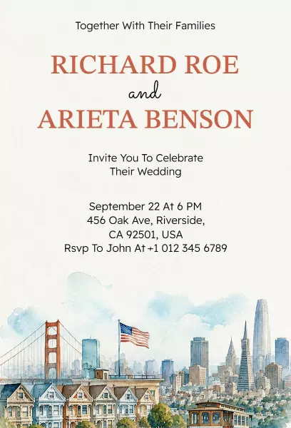 Charming Cityscape Destination Wedding Celebration Invitation Template