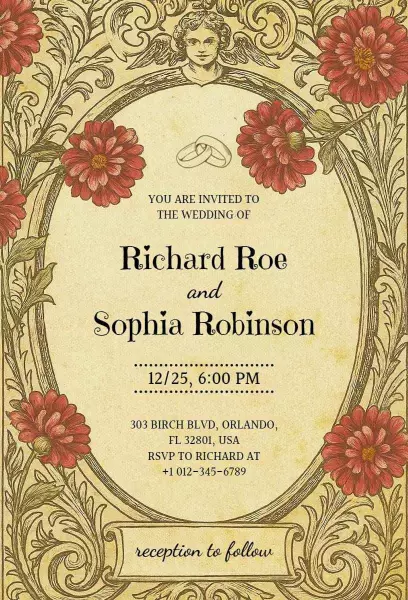 Charming Classic Vintage Floral Wedding Celebration Invitation Template