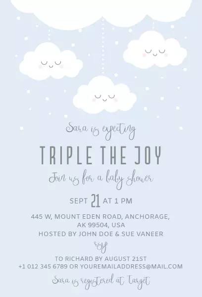 Charming Cloudy Blue Baby Shower Celebration Invitation Template