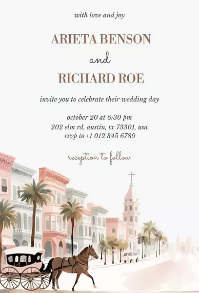 Charming Coastal City Wedding Celebration Invitation Template