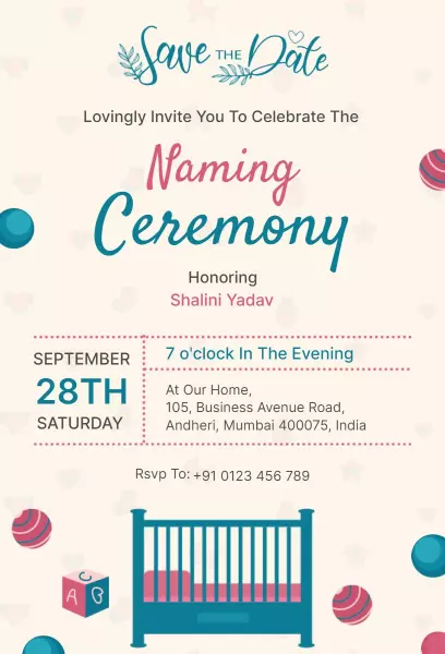 Charming Colorful Baby Naming Ceremony Invitation Template